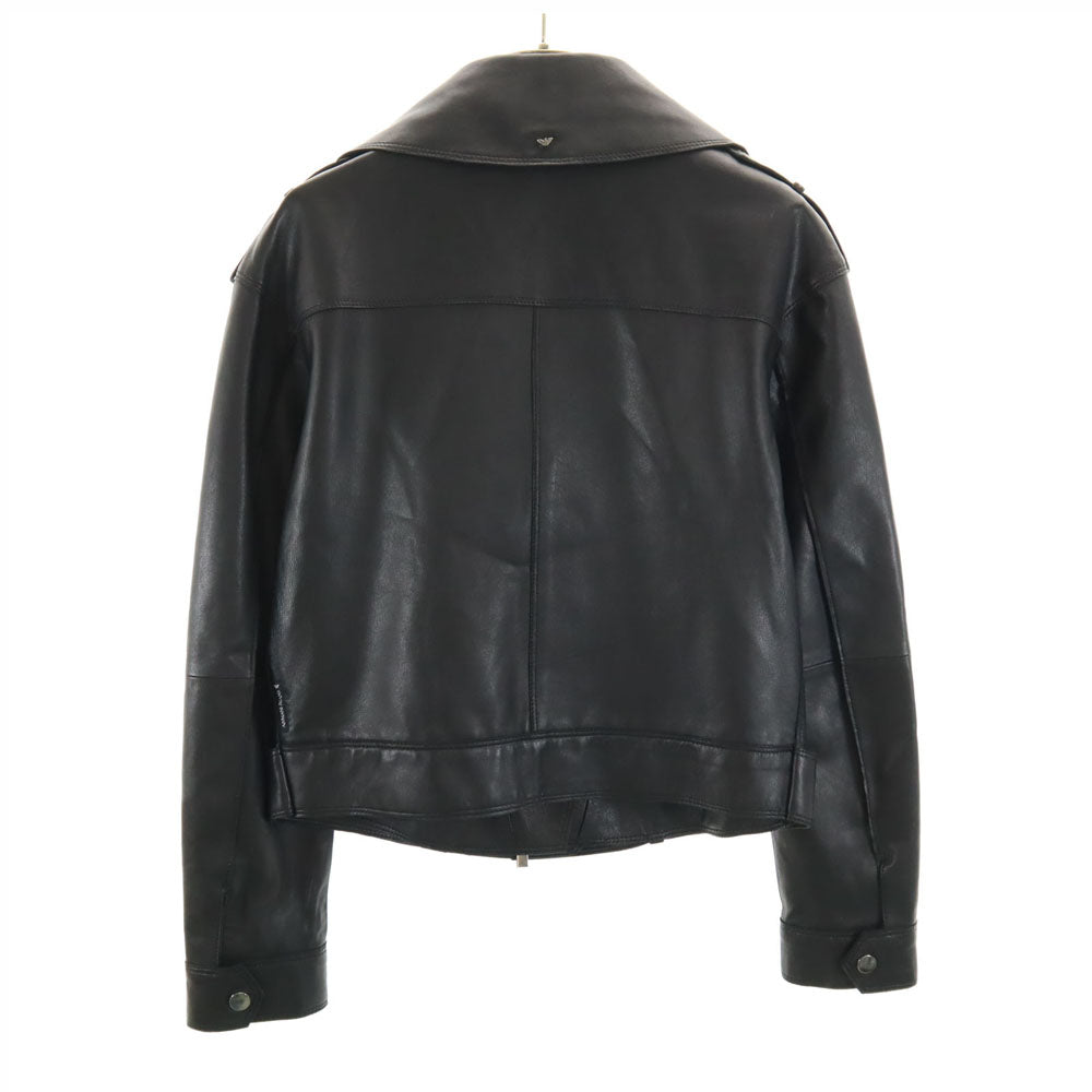 ARMANI JEANS アルマーニジーンズ シープレザー ダブルライダースジャケット 38 ブラック レディース