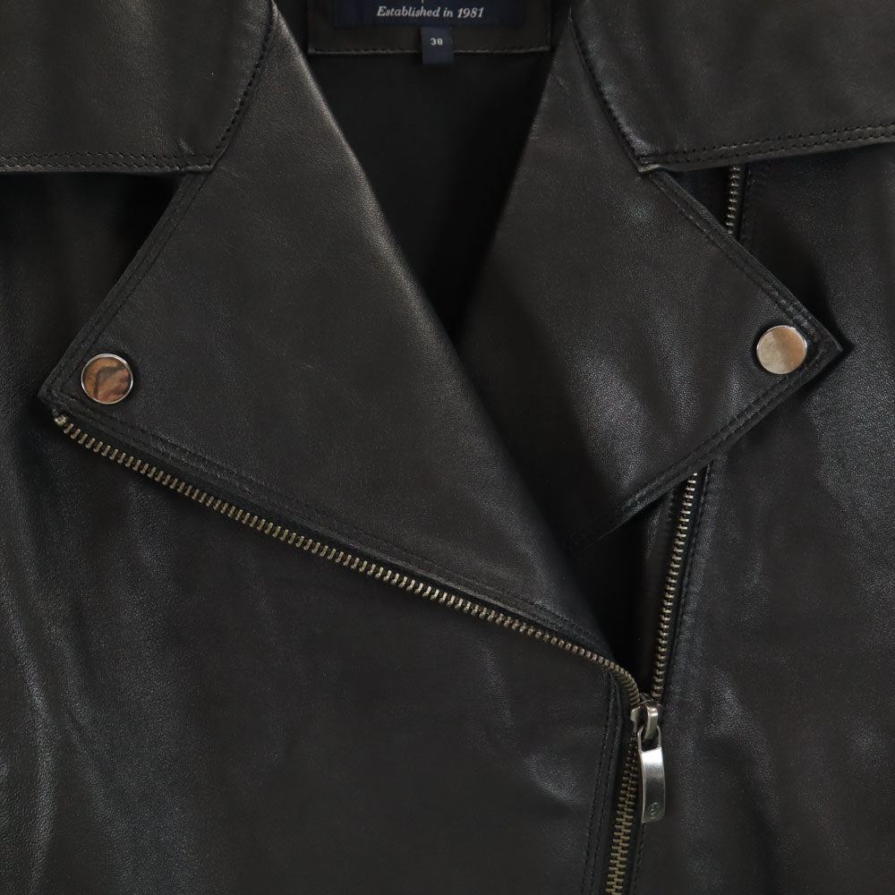 ARMANI JEANS アルマーニジーンズ シープレザー ダブルライダースジャケット 38 ブラック レディース