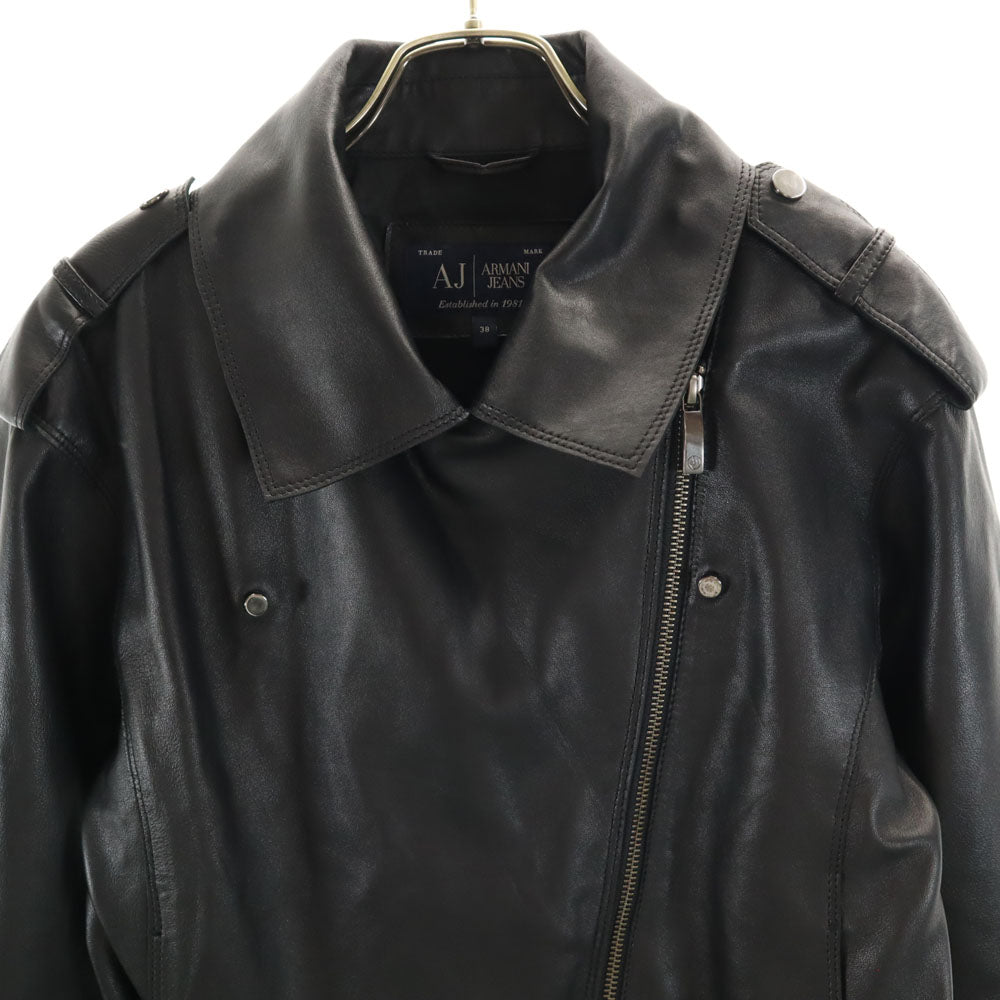 ARMANI JEANS アルマーニジーンズ シープレザー ダブルライダースジャケット 38 ブラック レディース