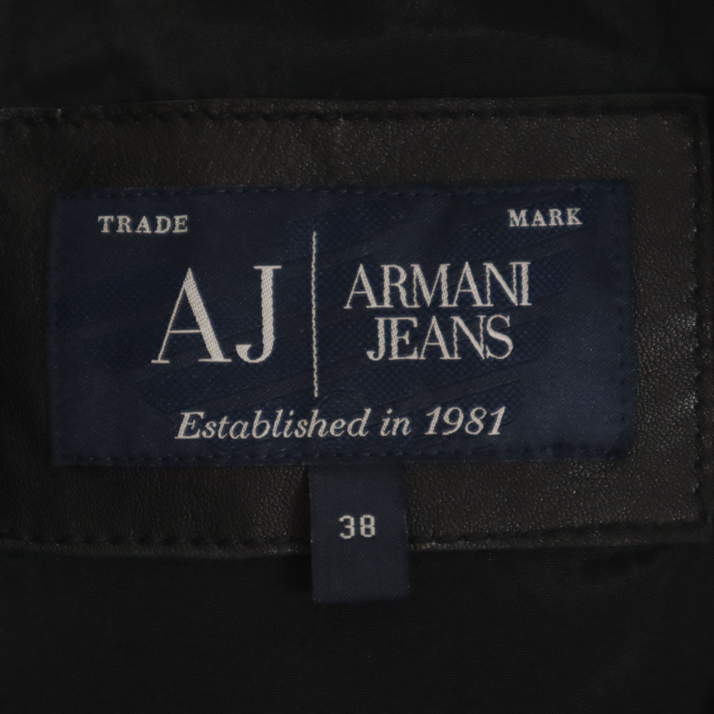 ARMANI JEANS アルマーニジーンズ シープレザー ダブルライダースジャケット 38 ブラック レディース