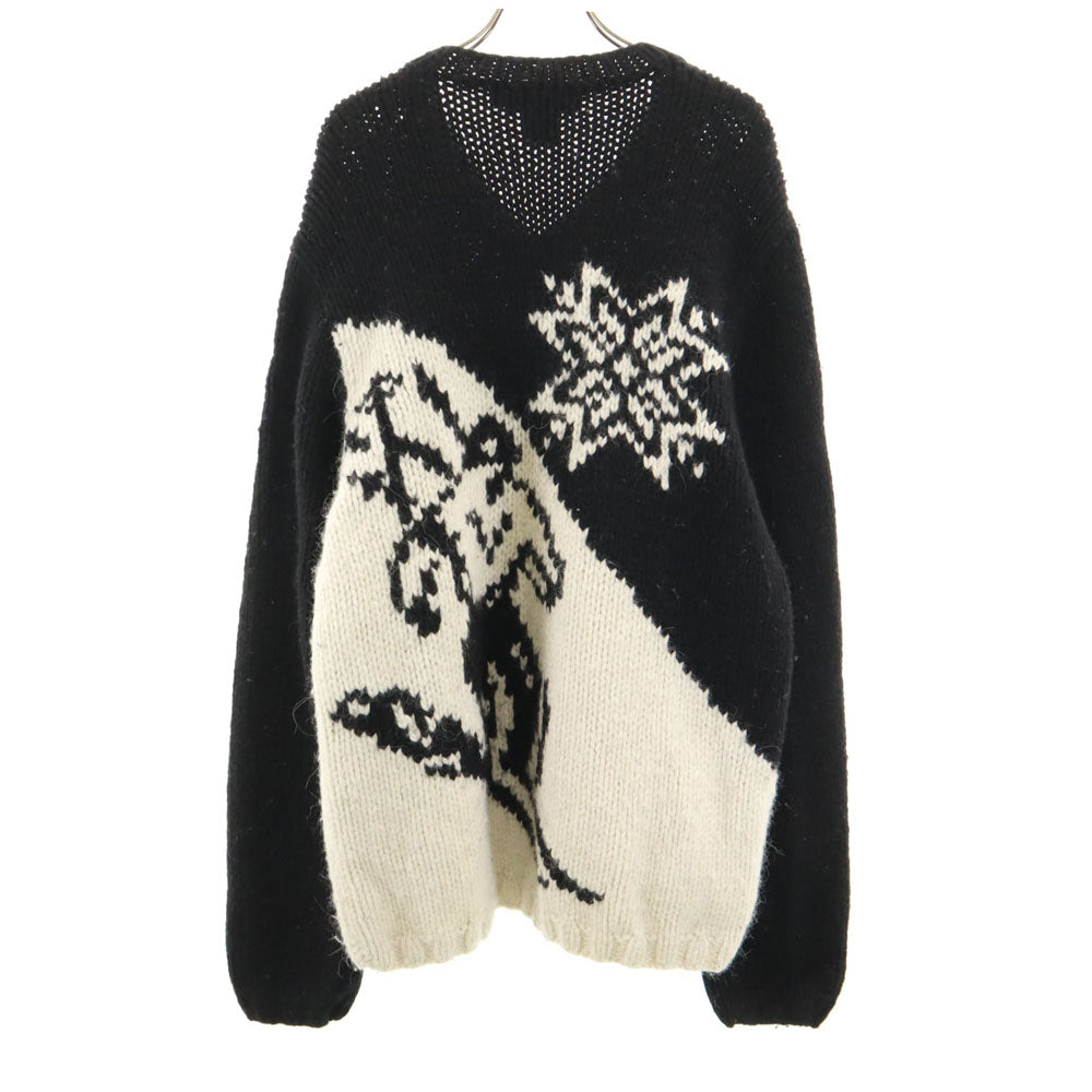 POLO SPORT RALPH LAUREN ポロスポーツラルフローレン ウールブレンド ハンドニット 長袖 Vネック セーター L ブラック ハンドニット メンズ