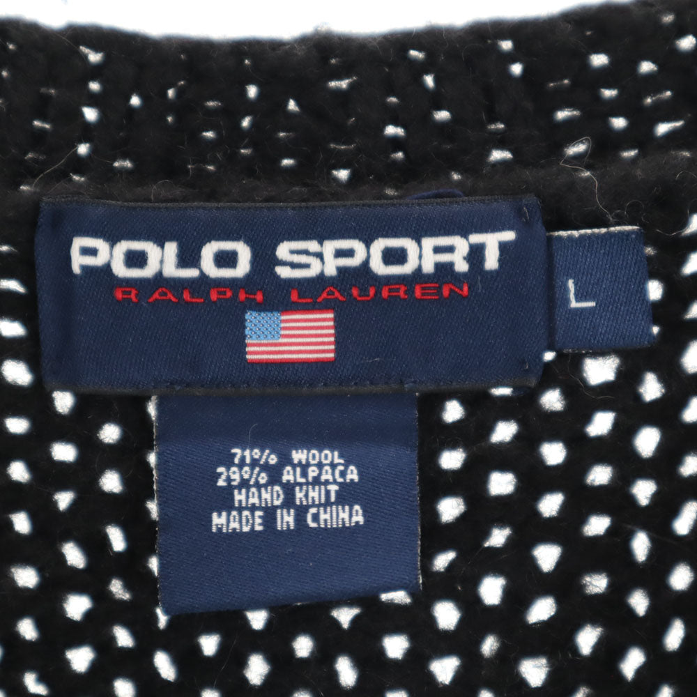 POLO SPORT RALPH LAUREN ポロスポーツラルフローレン ウールブレンド ハンドニット 長袖 Vネック セーター L ブラック ハンドニット メンズ