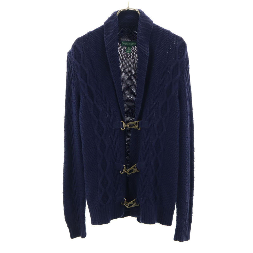 LAURENJEANSCO.RALPH LAUREN ローレンジーンズカンパニーラルフローレン 長袖 ショールカラー フック ニットカーディガン M ネイビー レディース