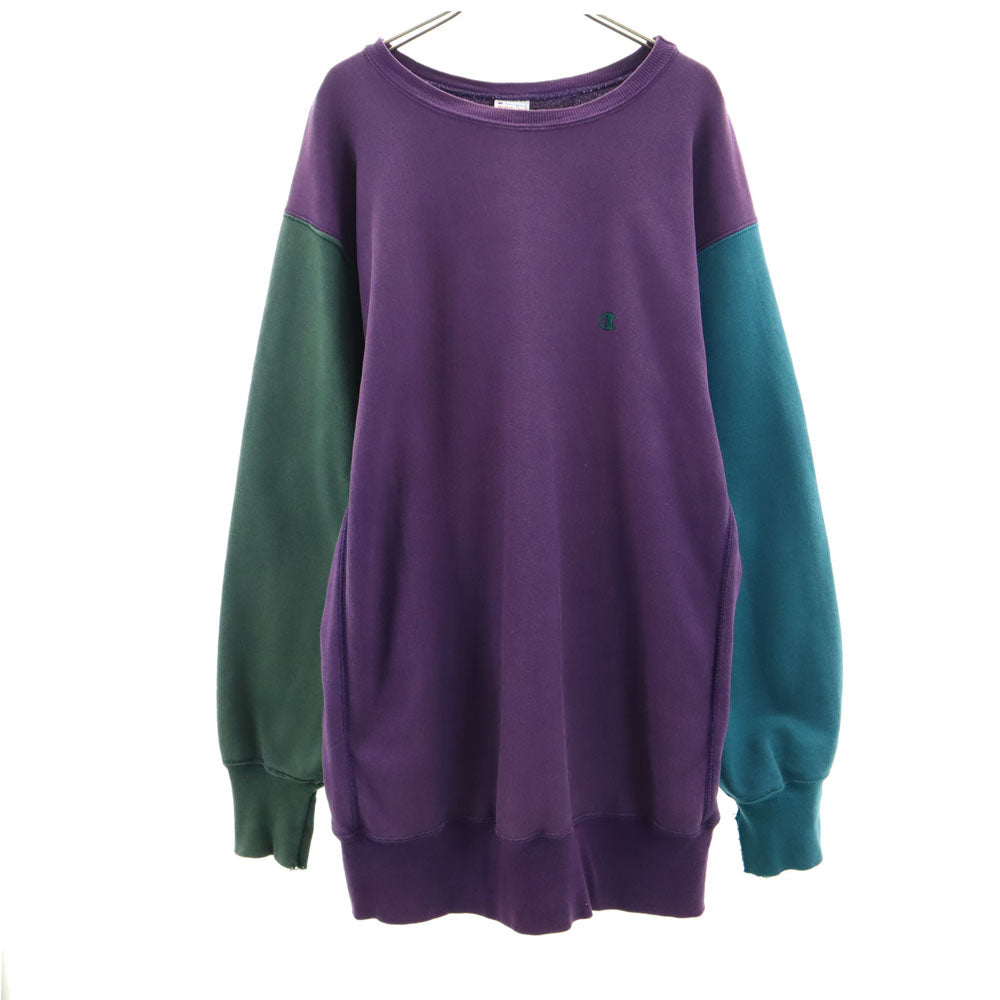 Champion チャンピオン 90s リバースウィーブ USA製 オールド 刺繍タグ クレイジーパターン 長袖 スウェット トレーナー XL パープル 裏起毛 メンズ