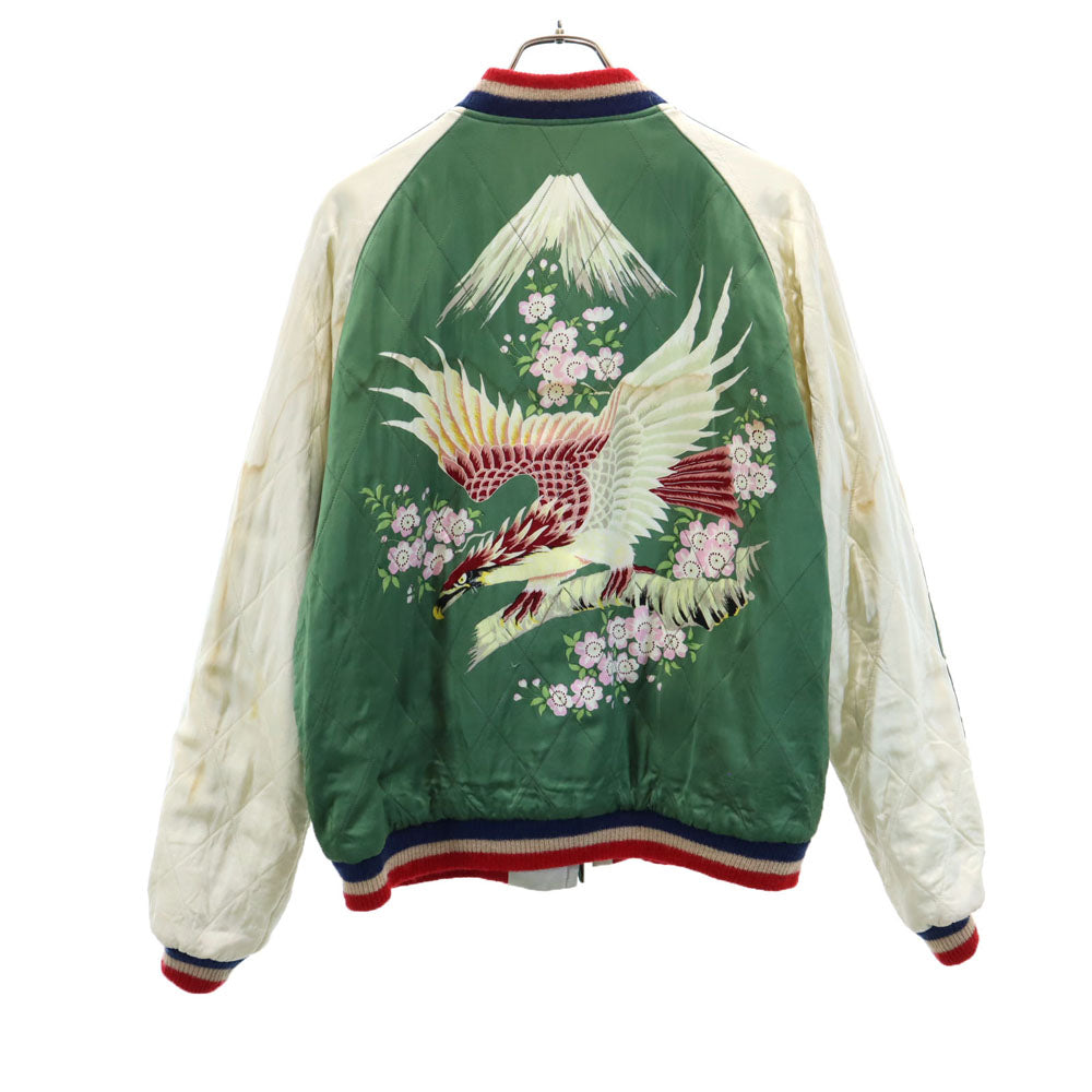 港商 日本製 TT14270 顔トラ 両A面 長袖 リバーシブル スカジャン 大 グレー×グリーン 東洋エンタープライズ 鷲 メンズ