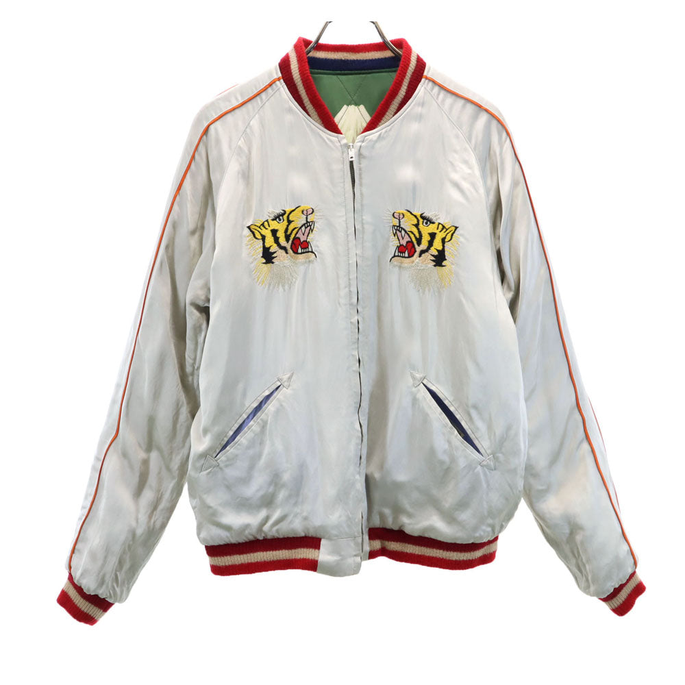 港商 日本製 TT14270 顔トラ 両A面 長袖 リバーシブル スカジャン 大 グレー×グリーン 東洋エンタープライズ 鷲 メンズ