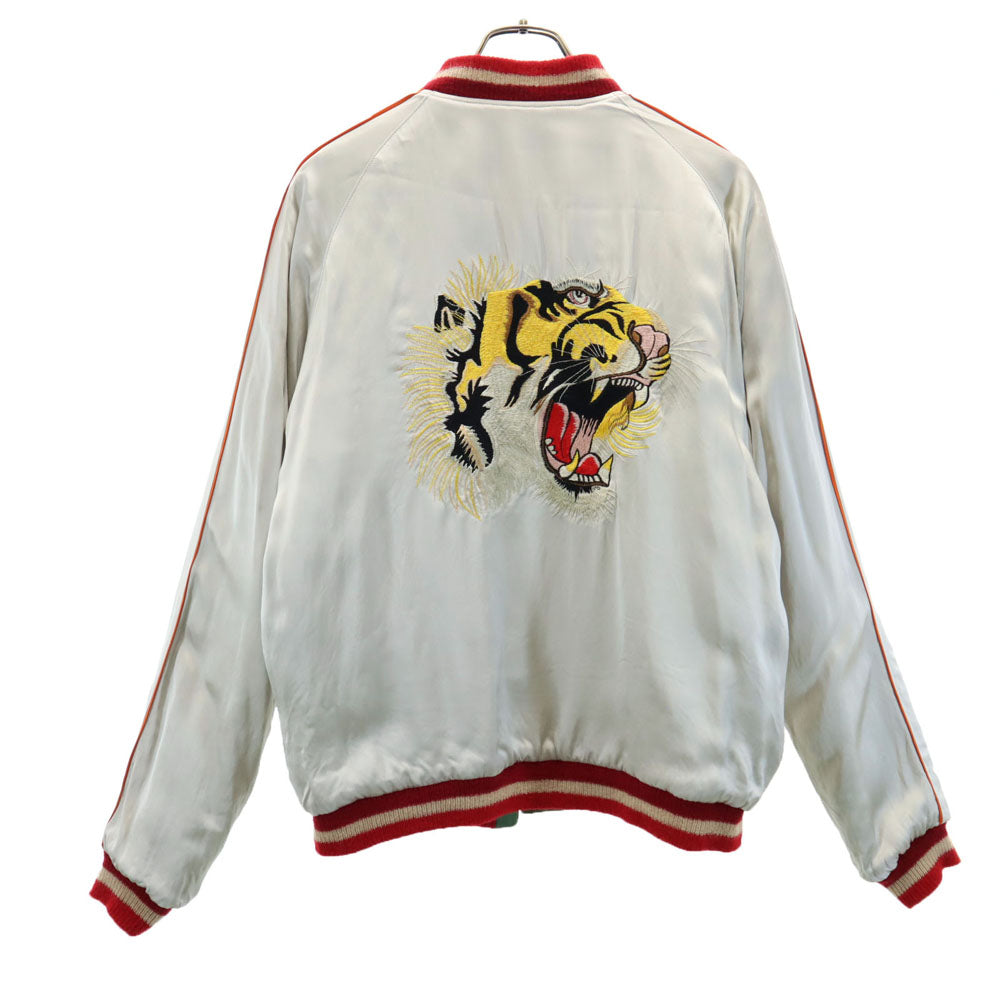 港商 日本製 TT14270 顔トラ 両A面 長袖 リバーシブル スカジャン 大 グレー×グリーン 東洋エンタープライズ 鷲 メンズ