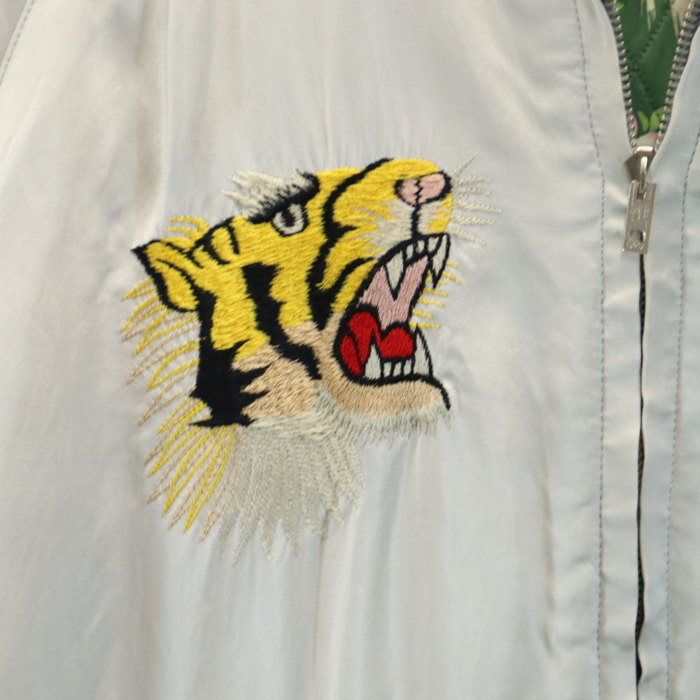 港商 日本製 TT14270 顔トラ 両A面 長袖 リバーシブル スカジャン 大 グレー×グリーン 東洋エンタープライズ 鷲 メンズ