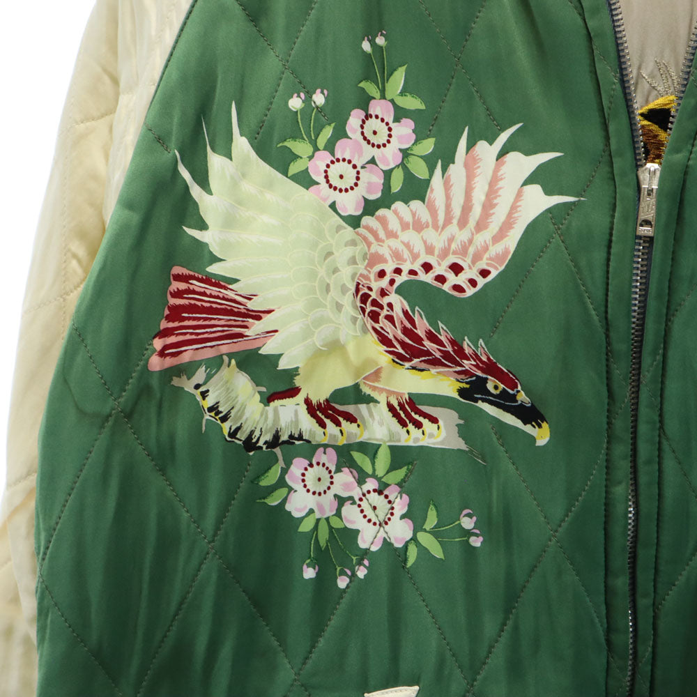 港商 日本製 TT14270 顔トラ 両A面 長袖 リバーシブル スカジャン 大 グレー×グリーン 東洋エンタープライズ 鷲 メンズ