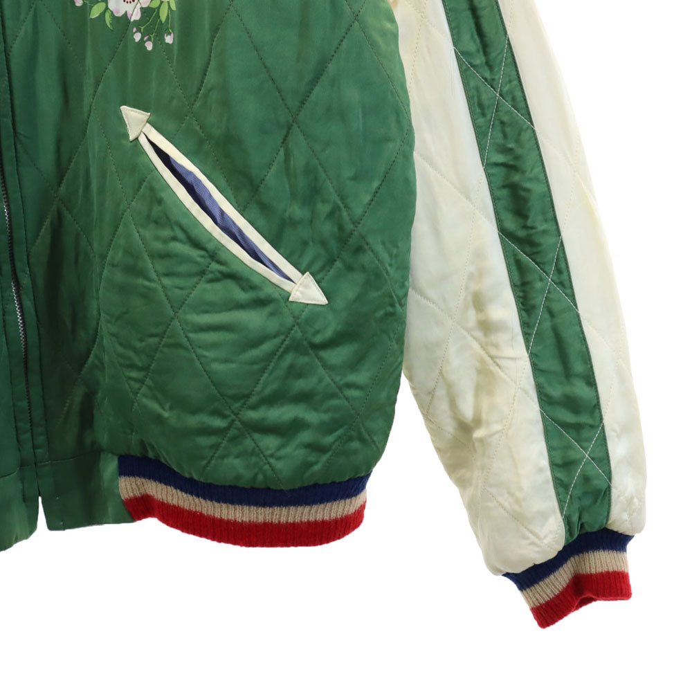 港商 日本製 TT14270 顔トラ 両A面 長袖 リバーシブル スカジャン 大 グレー×グリーン 東洋エンタープライズ 鷲 メンズ