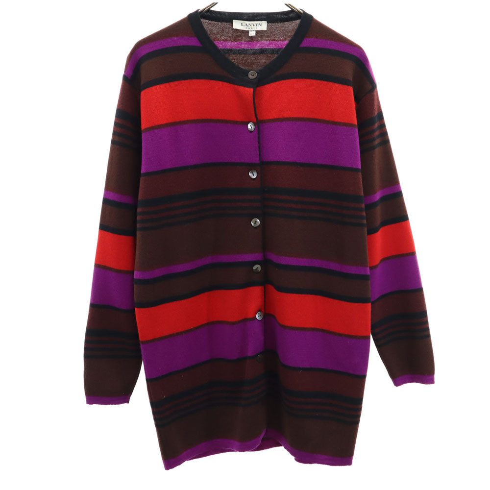 LANVIN ランバン ボーダー柄 長袖 ニットカーディガン 40 ブラウン 他 レディース
