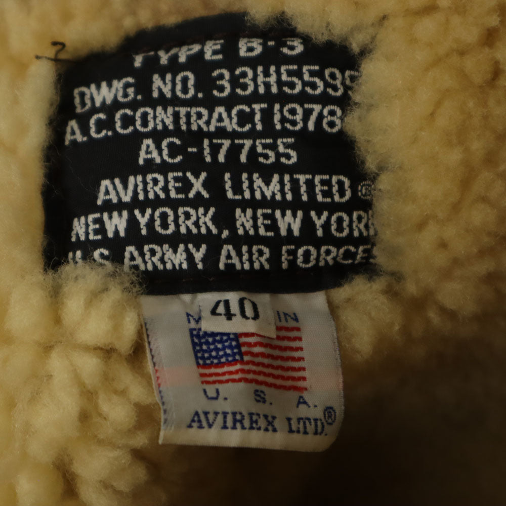 AVIREX アビレックス USA製 B-3 ムートンジャケット 40 ブラウン フライトジャケット ミリタリー メンズ