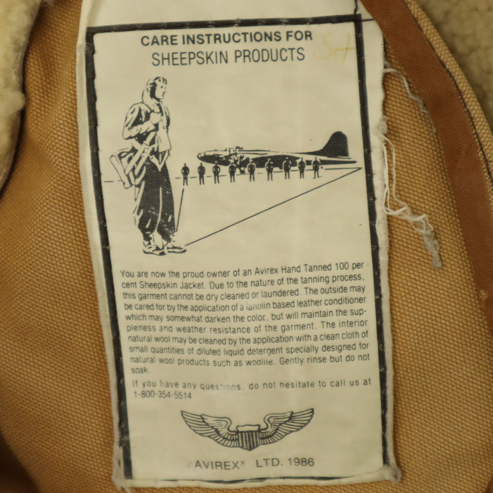 AVIREX アビレックス USA製 B-3 ムートンジャケット 40 ブラウン フライトジャケット ミリタリー メンズ
