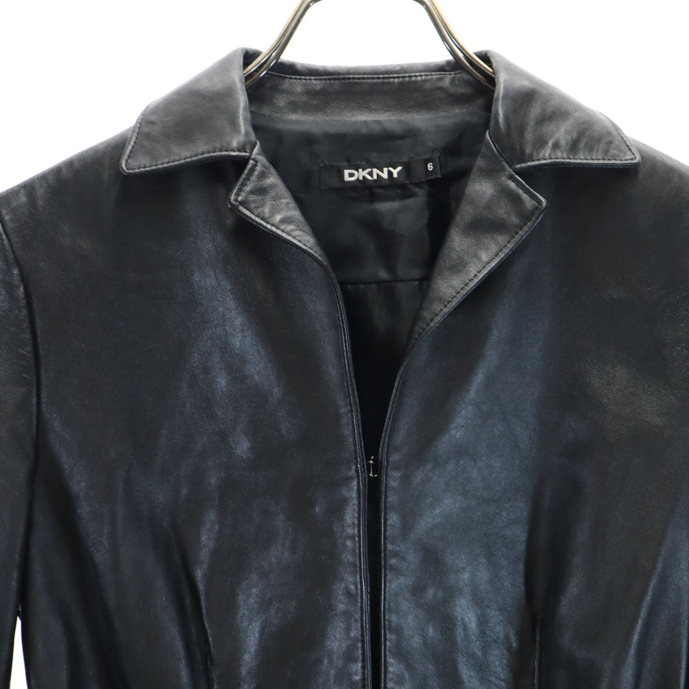ダナキャランニューヨーク 7分袖 羊革 レザージャケット 6 ブラック DKNY DONNA KARAN NEW YORK レディース