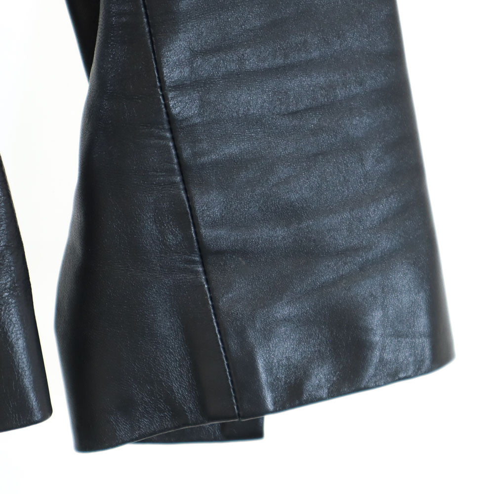 ダナキャランニューヨーク 7分袖 羊革 レザージャケット 6 ブラック DKNY DONNA KARAN NEW YORK レディース