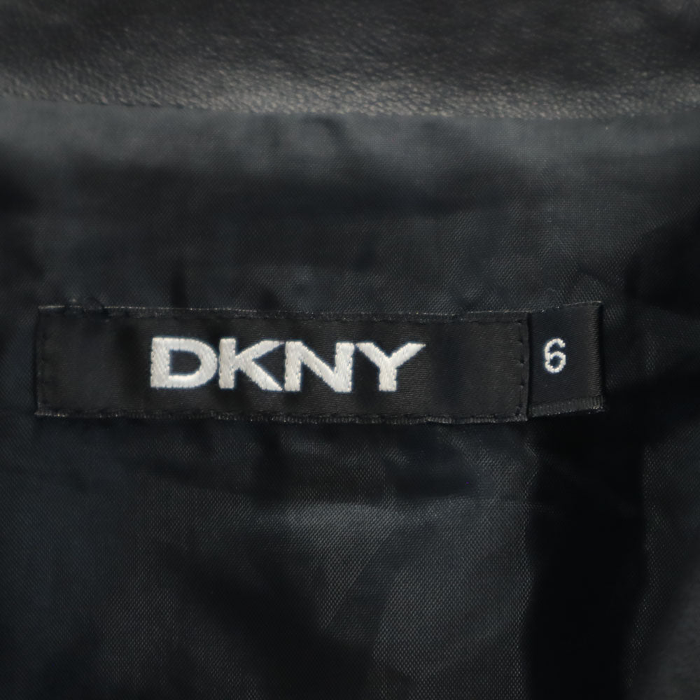 ダナキャランニューヨーク 7分袖 羊革 レザージャケット 6 ブラック DKNY DONNA KARAN NEW YORK レディース