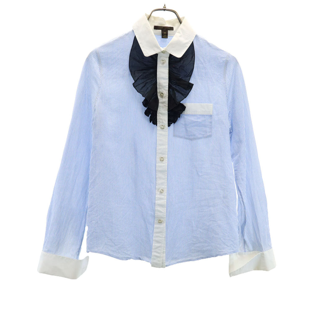 LOUIS VUITTON ルイヴィトン フランス製 長袖 コットンシャツ 36 ライトブルー フリル付き レディース