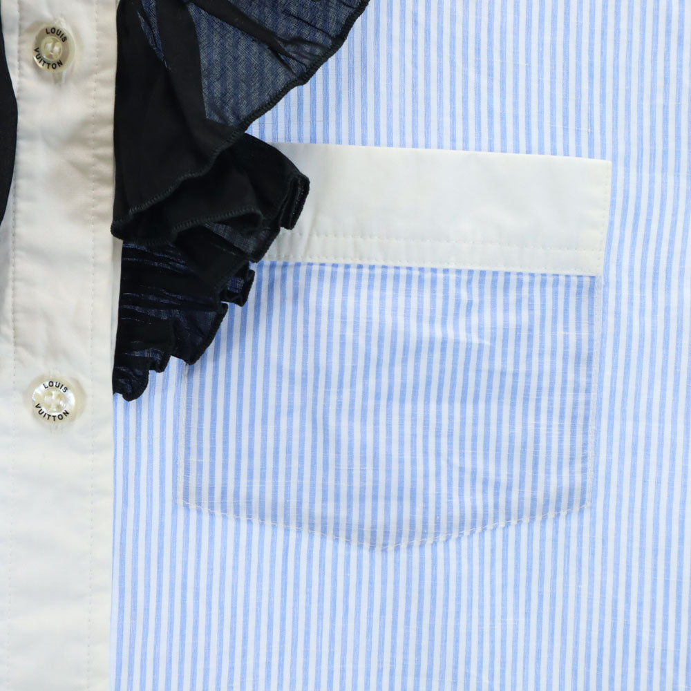 LOUIS VUITTON ルイヴィトン フランス製 長袖 コットンシャツ 36 ライトブルー フリル付き レディース