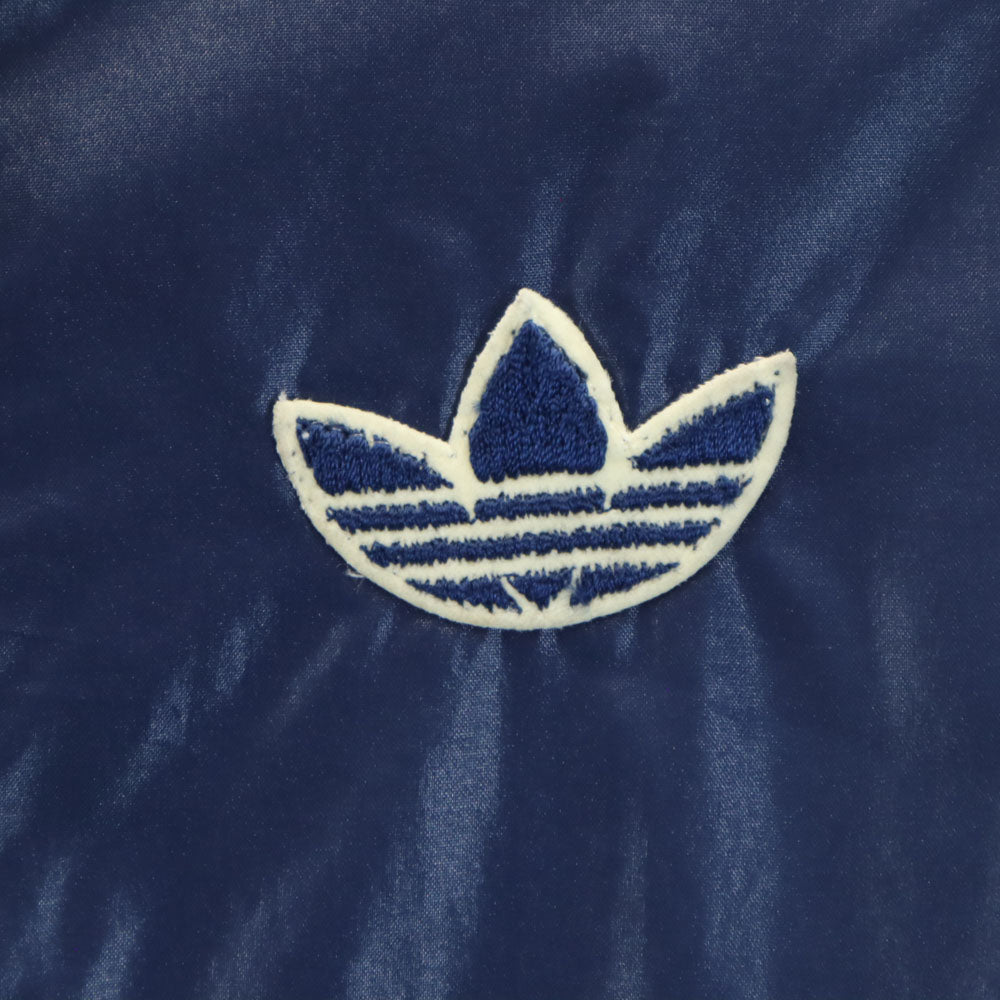 adidas アディダス 70s デサント製 ヴィンテージ トレフォイルロゴ刺繍 ナイロンジャケット 上下 セットアップ 11-12 ブルー系 薄中綿入り キッズ
