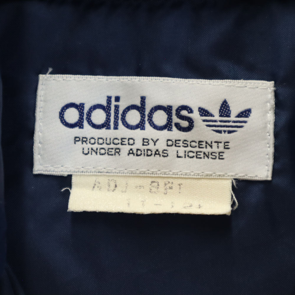 adidas アディダス 70s デサント製 ヴィンテージ トレフォイルロゴ刺繍 ナイロンジャケット 上下 セットアップ 11-12 ブルー系 薄中綿入り キッズ