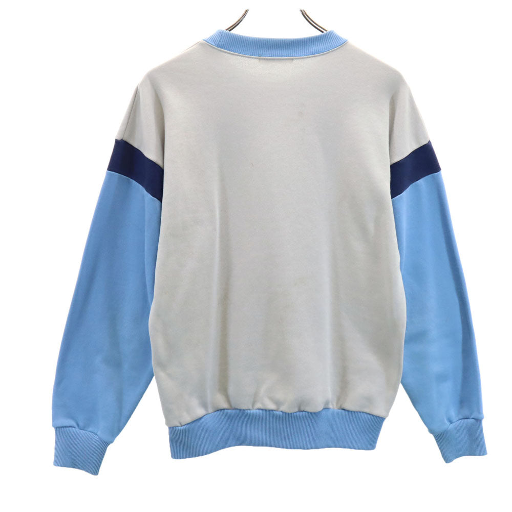 adidas アディダス 70s 80s デサント製 トレフォイルロゴ 刺繍 ヴィンテージ 長袖 ジャージ トレーナー M グレー×ブルー メンズ
