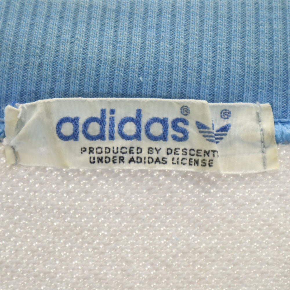 adidas アディダス 70s 80s デサント製 トレフォイルロゴ 刺繍 ヴィンテージ 長袖 ジャージ トレーナー M グレー×ブルー メンズ