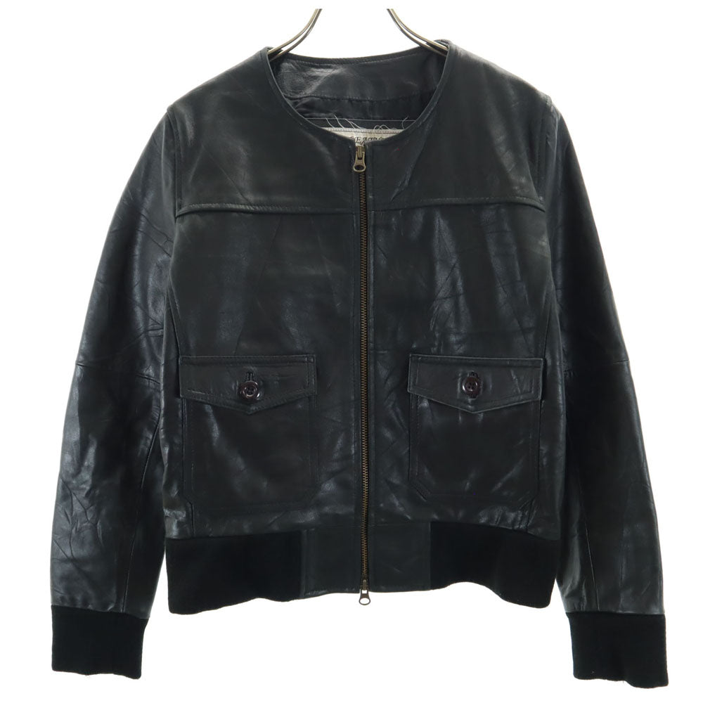 JTP LEATHER 本革 オールド ノーカラー レザージャケット S ブラック レディース