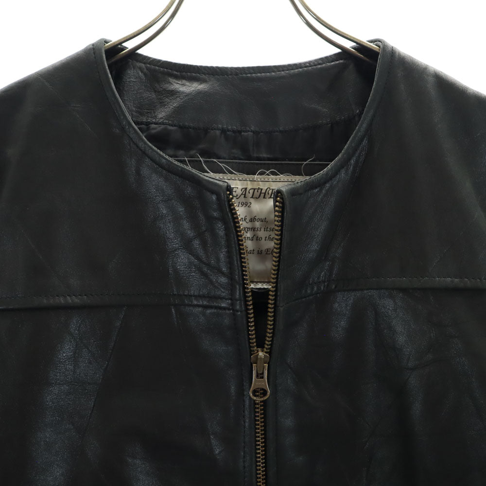 JTP LEATHER 本革 オールド ノーカラー レザージャケット S ブラック レディース