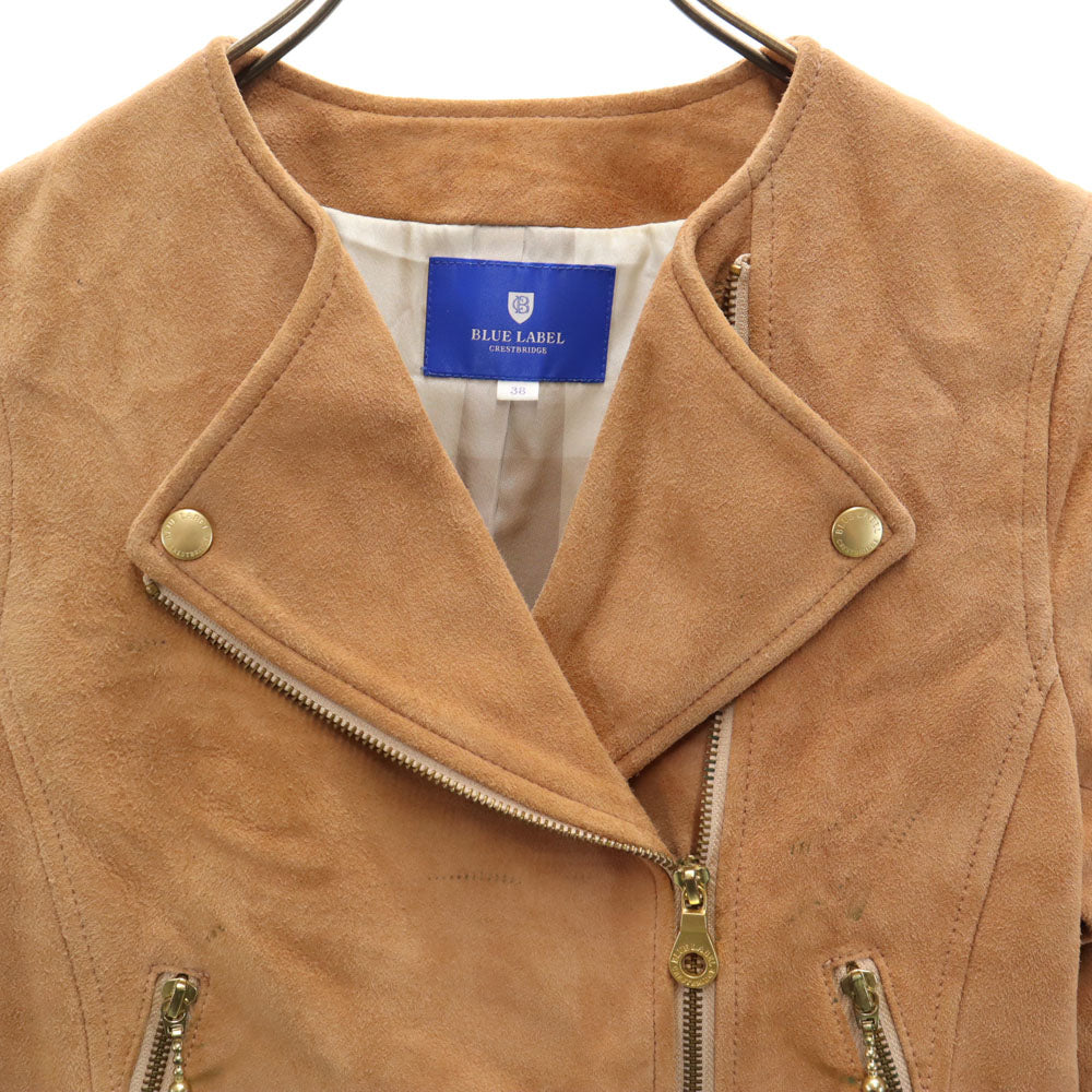 BLUE LABEL CRESTBRIDGE ブルーレーベルクレストブリッジ スエードレザー ライダースジャケット 38 ベージュブラウン系 レディース