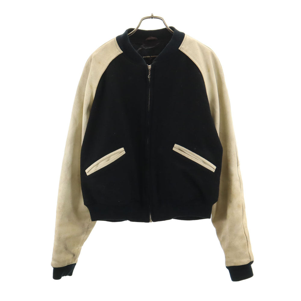 HYSTERIC GLAMOUR ヒステリックグラマー 80s 袖レザー ウールブレンド ヴィンテージ バック刺繍 スタジャン FREE ブラック系 メンズ