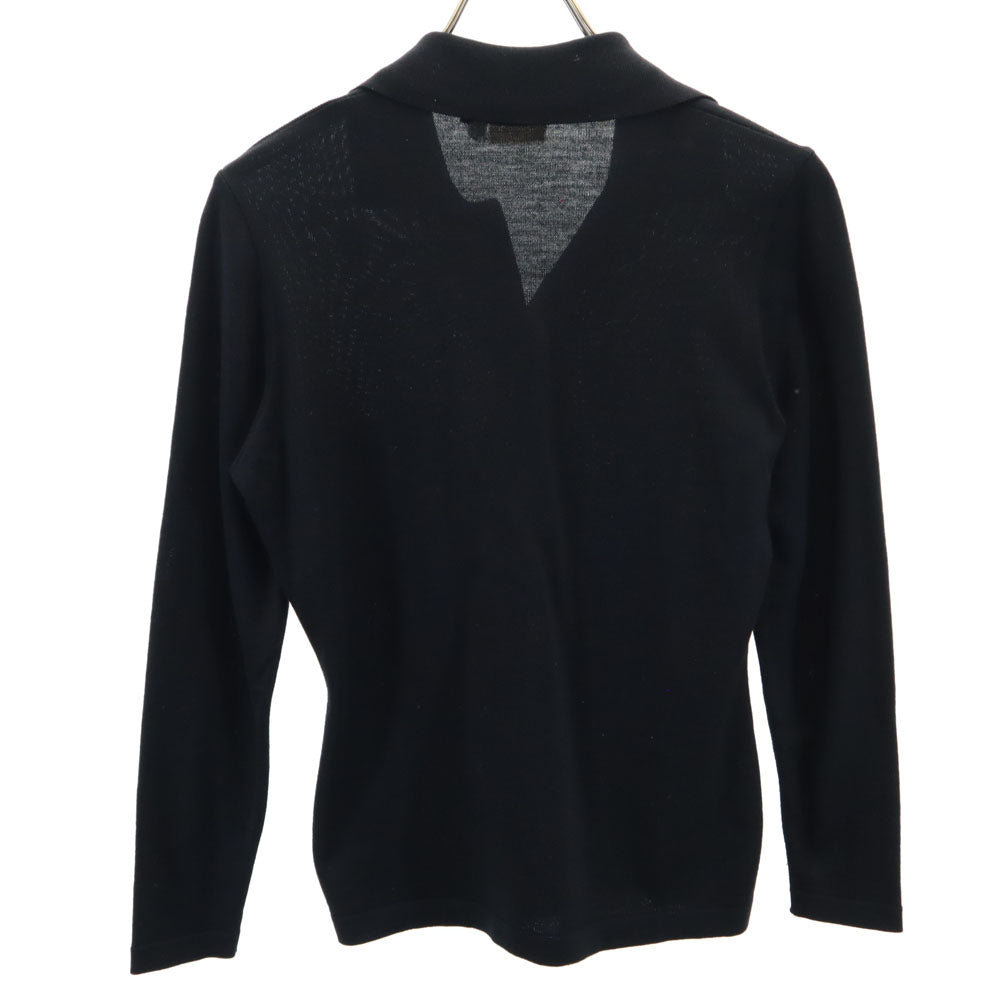 Salvatore Ferragamo サルヴァトーレフェラガモ 90s イタリア製 ウール100% オールド 長袖 ポロシャツ XS ブラック レディース