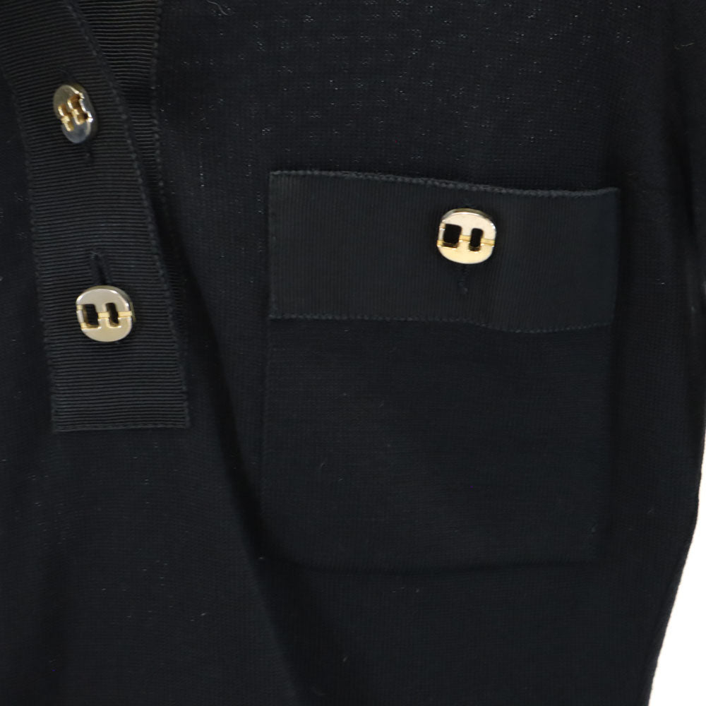 Salvatore Ferragamo サルヴァトーレフェラガモ 90s イタリア製 ウール100% オールド 長袖 ポロシャツ XS ブラック レディース