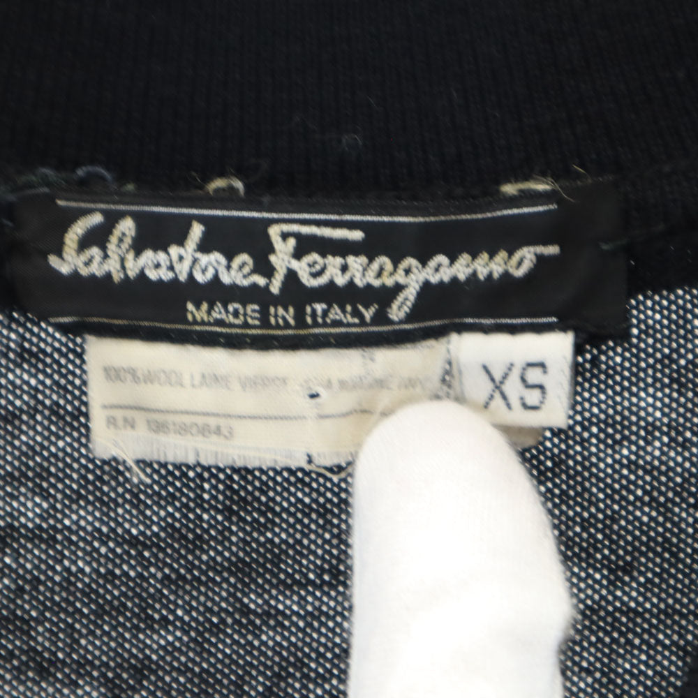 Salvatore Ferragamo サルヴァトーレフェラガモ 90s イタリア製 ウール100% オールド 長袖 ポロシャツ XS ブラック レディース