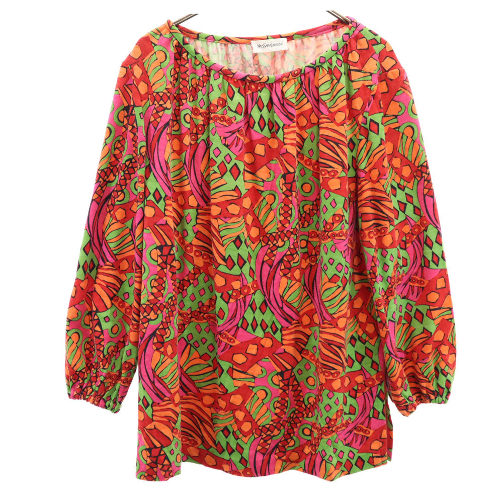 YVES SAINT LAURENT イヴサンローラン 90s オールド 総柄 長袖 カットソー M レッド 他 レディース