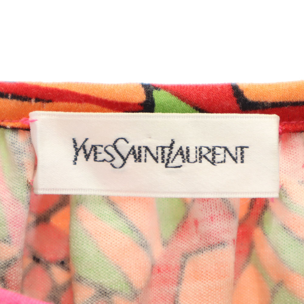 YVES SAINT LAURENT イヴサンローラン 90s オールド 総柄 長袖 カットソー M レッド 他 レディース