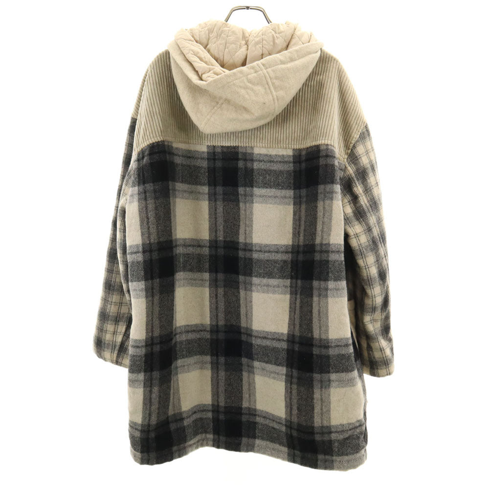 ブルーファミリー イタリア製 チェック柄 ダッフルコート 42 グレージュ 他 ベネトン 中綿入り レディース
