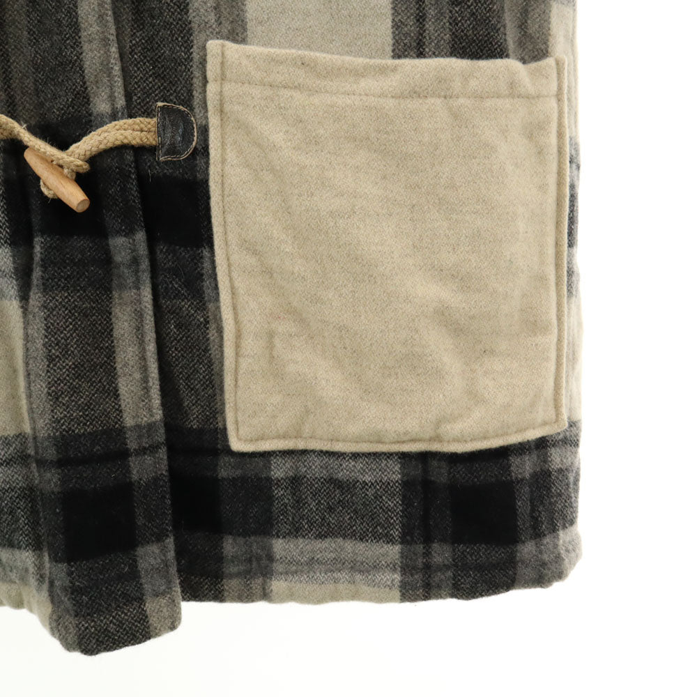 ブルーファミリー イタリア製 チェック柄 ダッフルコート 42 グレージュ 他 ベネトン 中綿入り レディース