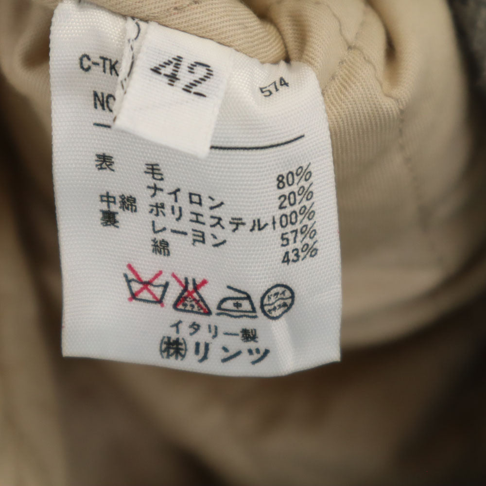 ブルーファミリー イタリア製 チェック柄 ダッフルコート 42 グレージュ 他 ベネトン 中綿入り レディース