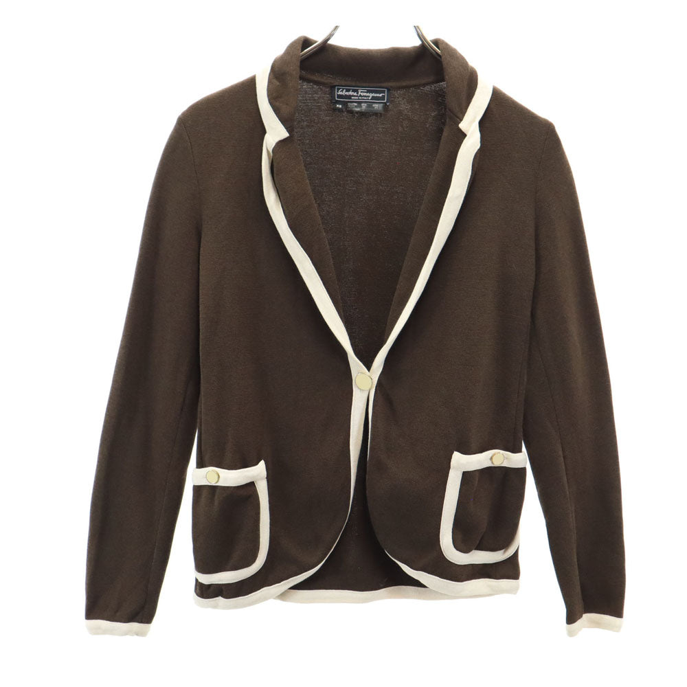Salvatore Ferragamo サルヴァトーレフェラガモ イタリア製 シルクブレンド 長袖 テーラードジャケット XS ブラウン系 レディース