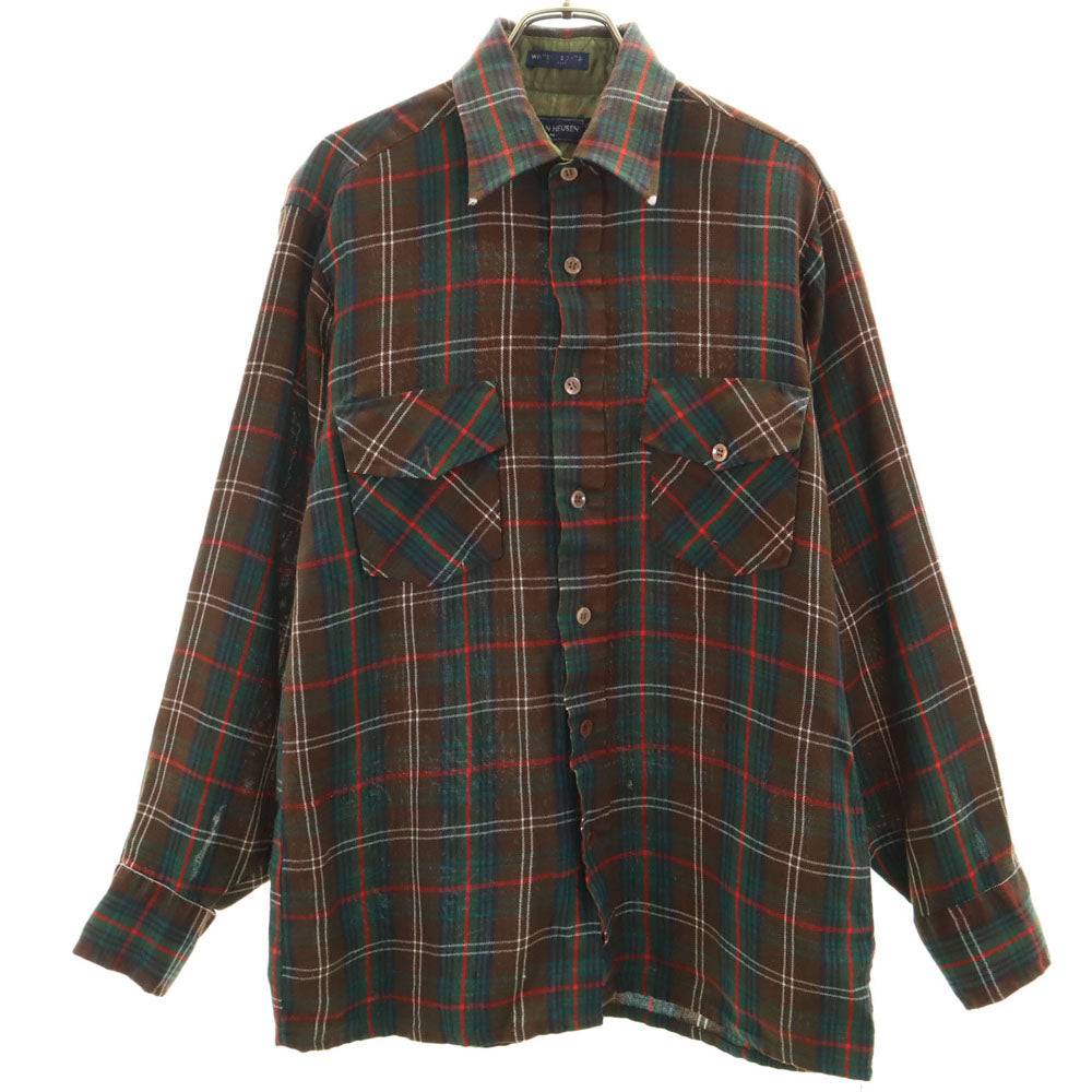 VAN HEUSEN ヴァンヒューゼン 80s ヴィンテージ チェック柄 長袖 シャツ M ブラウン 他 メンズ