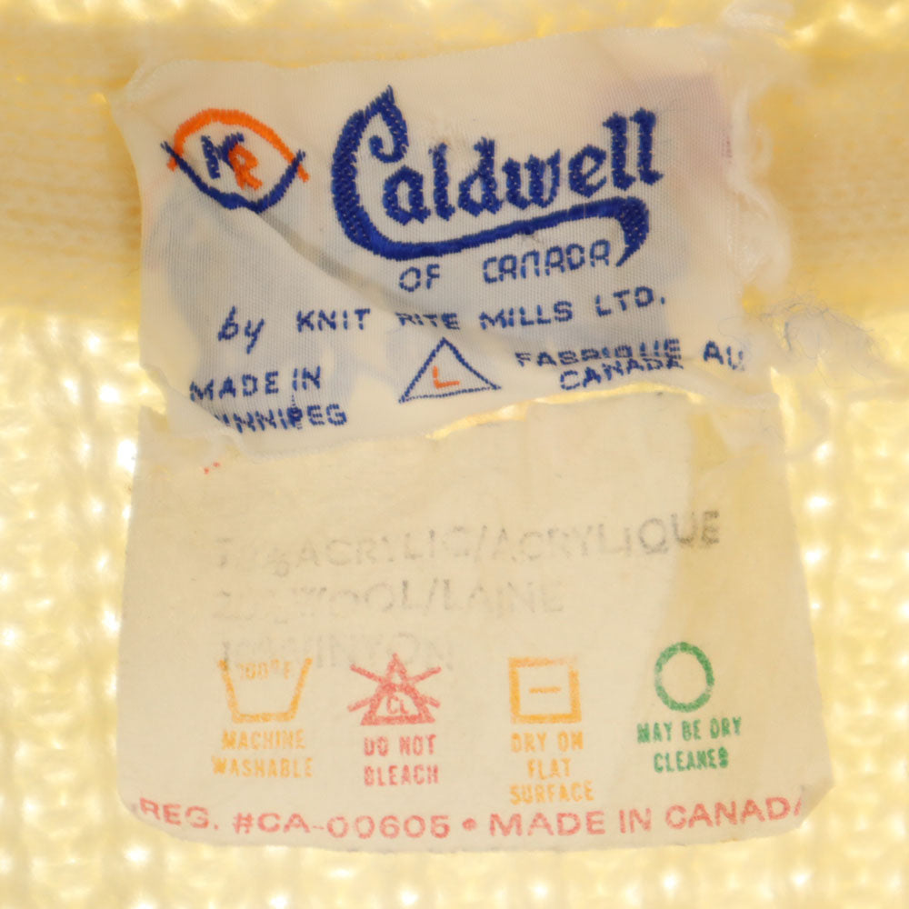Coldwell 60s 70s カウチン カナダ製 ノルディック 長袖 ショールカラー ニットカーディガン L ホワイト系 メンズ