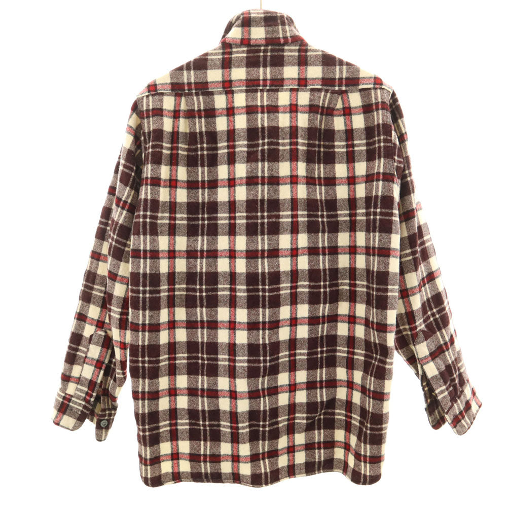 Sears シアーズ 60s ヴィンテージ チェック 長袖 オープンカラー ウールシャツ S ブラウン系 開襟 メンズ