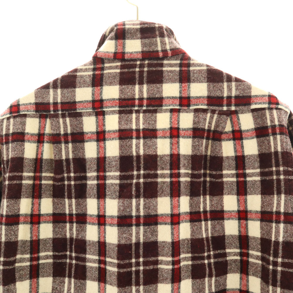 Sears シアーズ 60s ヴィンテージ チェック 長袖 オープンカラー ウールシャツ S ブラウン系 開襟 メンズ