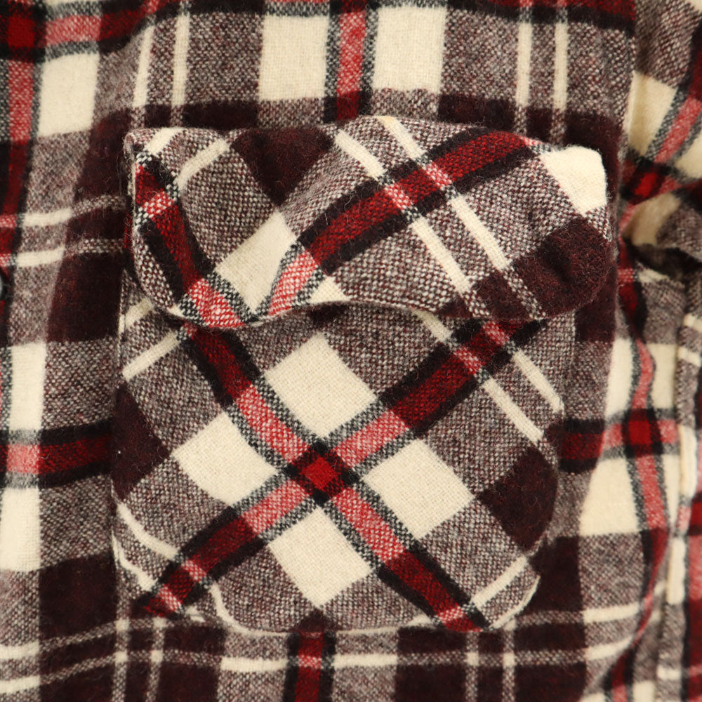 Sears シアーズ 60s ヴィンテージ チェック 長袖 オープンカラー ウールシャツ S ブラウン系 開襟 メンズ