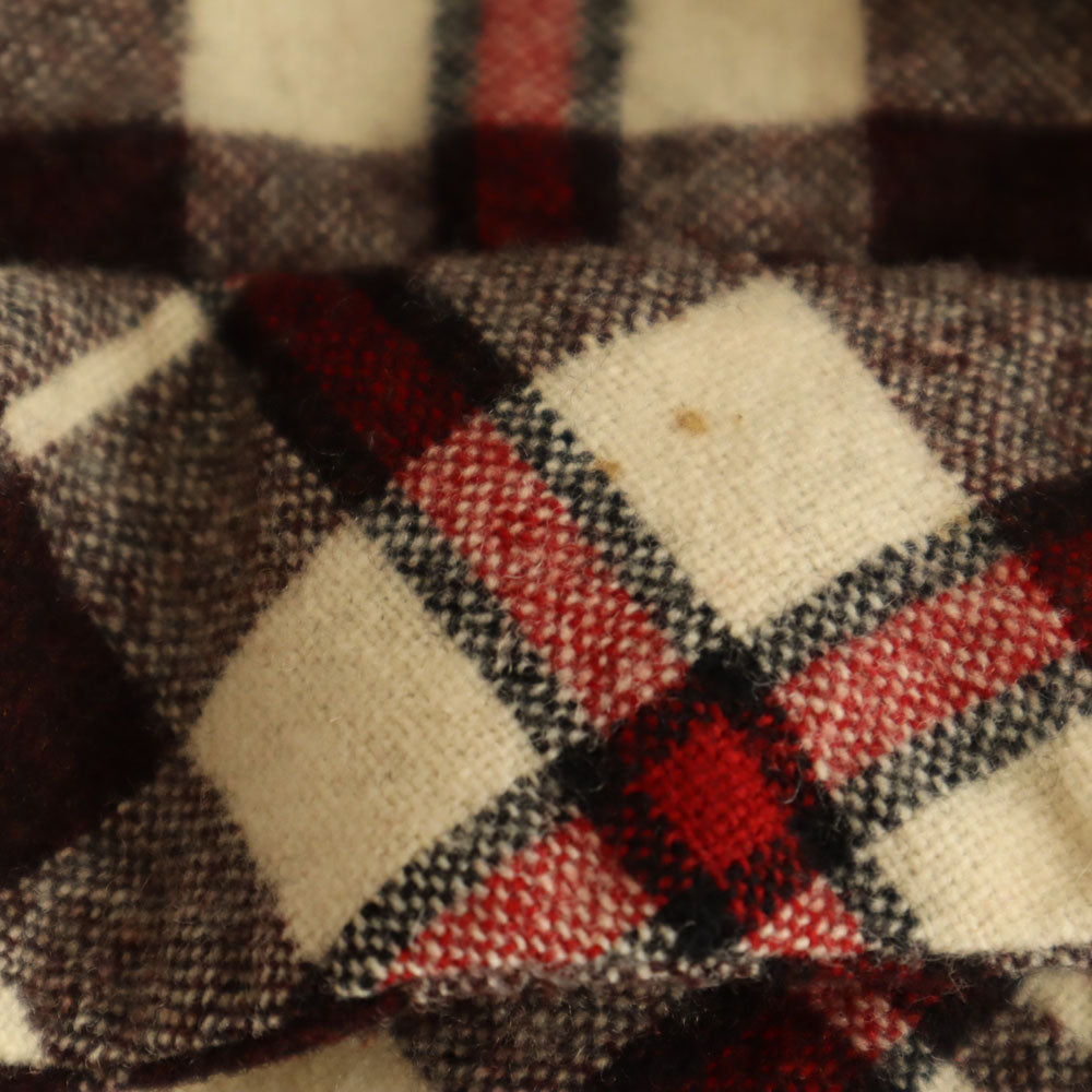 Sears シアーズ 60s ヴィンテージ チェック 長袖 オープンカラー ウールシャツ S ブラウン系 開襟 メンズ