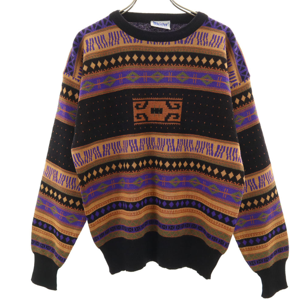 マイスター 80s ウールブレンド ヴィンテージ 総柄 長袖 セーター M ニット メンズ