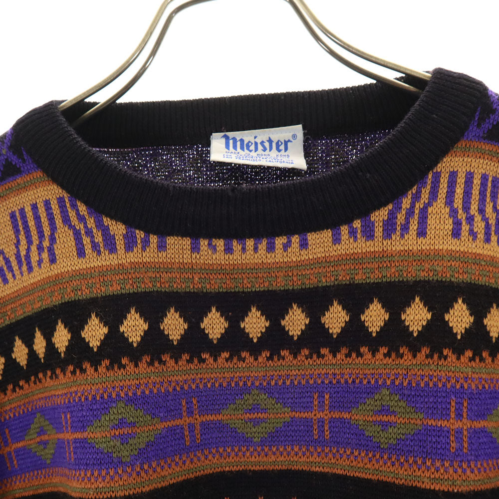マイスター 80s ウールブレンド ヴィンテージ 総柄 長袖 セーター M ニット メンズ