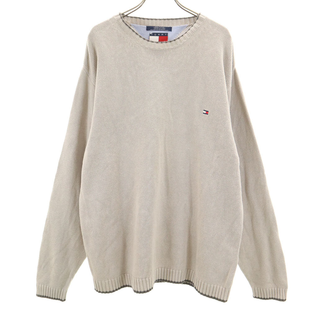 TOMMY HILFIGER トミーヒルフィガー 90s リネンブレンド フラッグタグ オールド 長袖 セーター XL グレー系 コットンニット メンズ