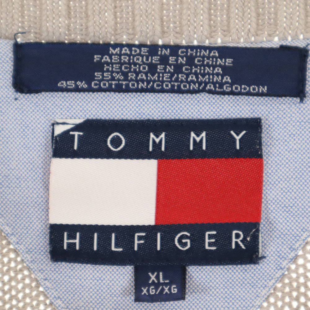 TOMMY HILFIGER トミーヒルフィガー 90s リネンブレンド フラッグタグ オールド 長袖 セーター XL グレー系 コットンニット メンズ