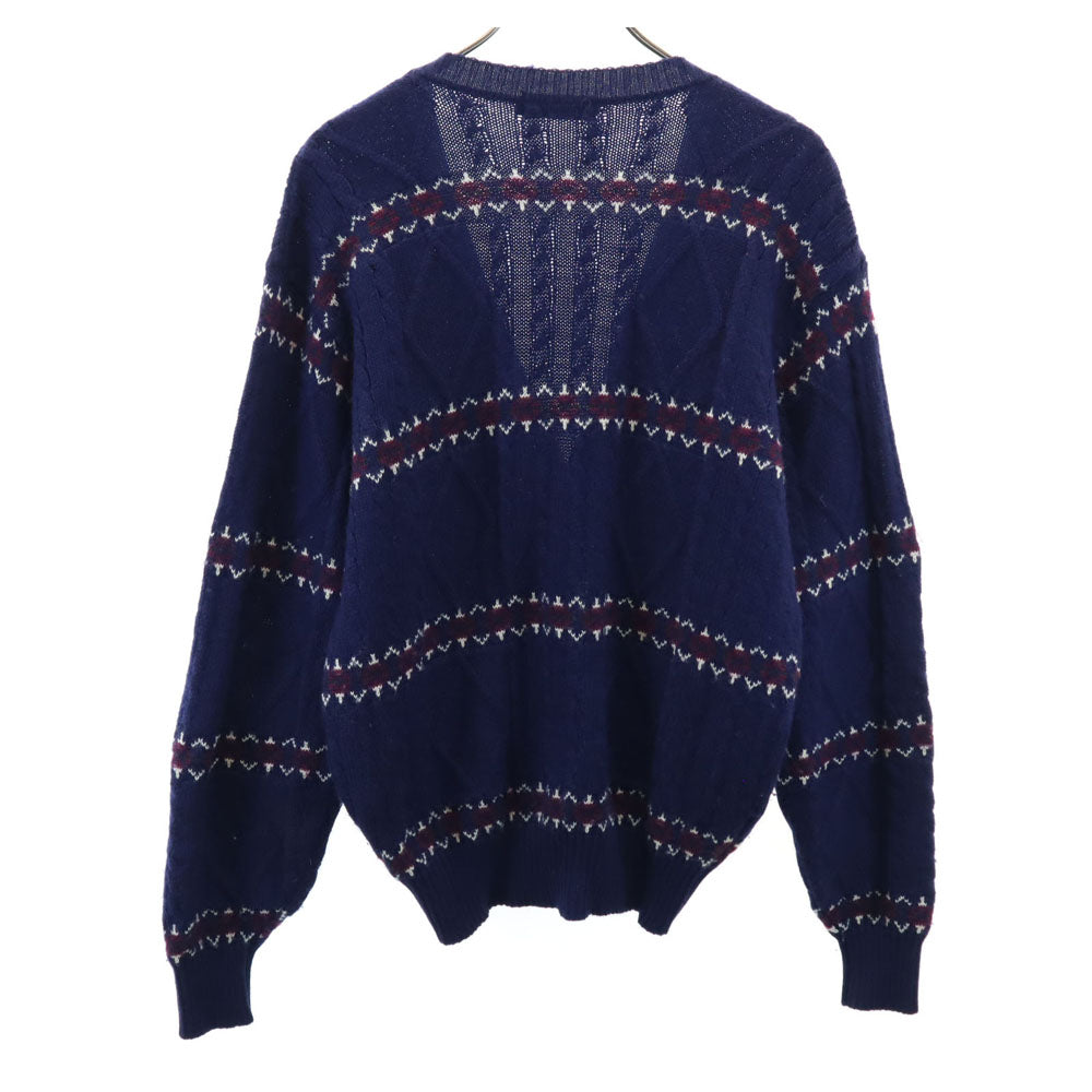 CHAPS RALPH LAUREN チャップスラルフローレン 70s ヴィンテージ 日本規格 総柄 長袖 ニットカーディガン M ネイビー メンズ